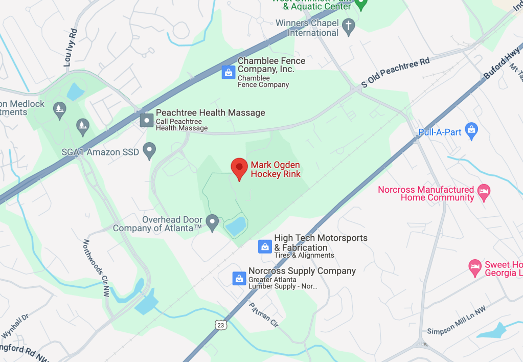 Metro Atlanta Street Hockey Association - MASHA - Location of Games - Mark Ogden Hockey Rink - Pinckneyville Park - Norcross, GA